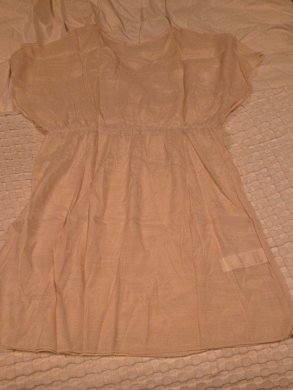 Sheer Cream Short Sleeve Beach Cover Up Med
